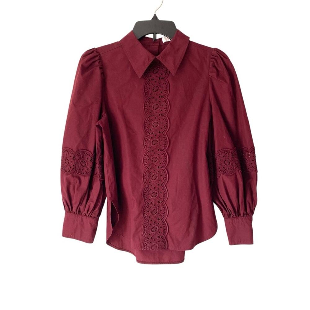 See By Chloe Burgundy Cotton Eyelet Blouse size 36 US 4 Small Obscure Purple